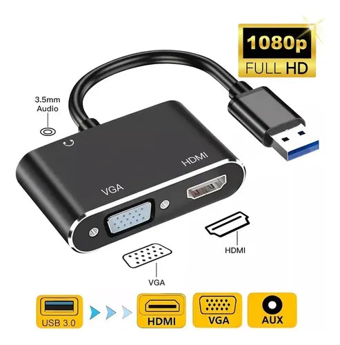 ADAPTADOR USB A HDMI/VGA/AUX